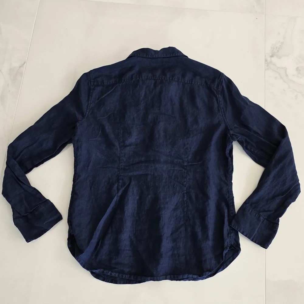 J. Crew Baird McNutt Irish Linen Slim-Fit Long-Sleeve Shirt - Navy Blue - Size 6 - Picture 3 of 5